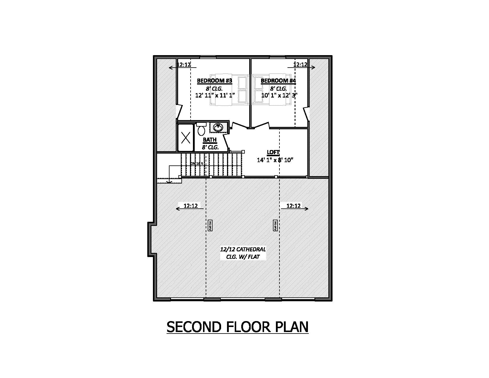AJ8455-A Modern Mountain House, 4 Bedrooms, 2 to 3 Bathrooms | Plan 1074 House Plan Second Floor Plan