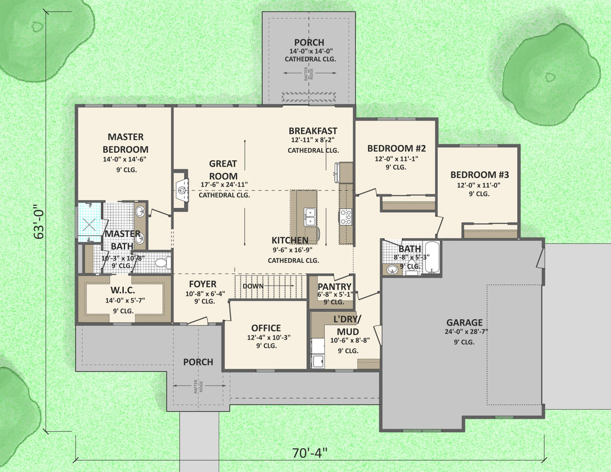 AJ7693-A Farmhouse Ranch House First Floor Plan, 3 Bedrooms, 2 Bathrooms | Plan 1031 