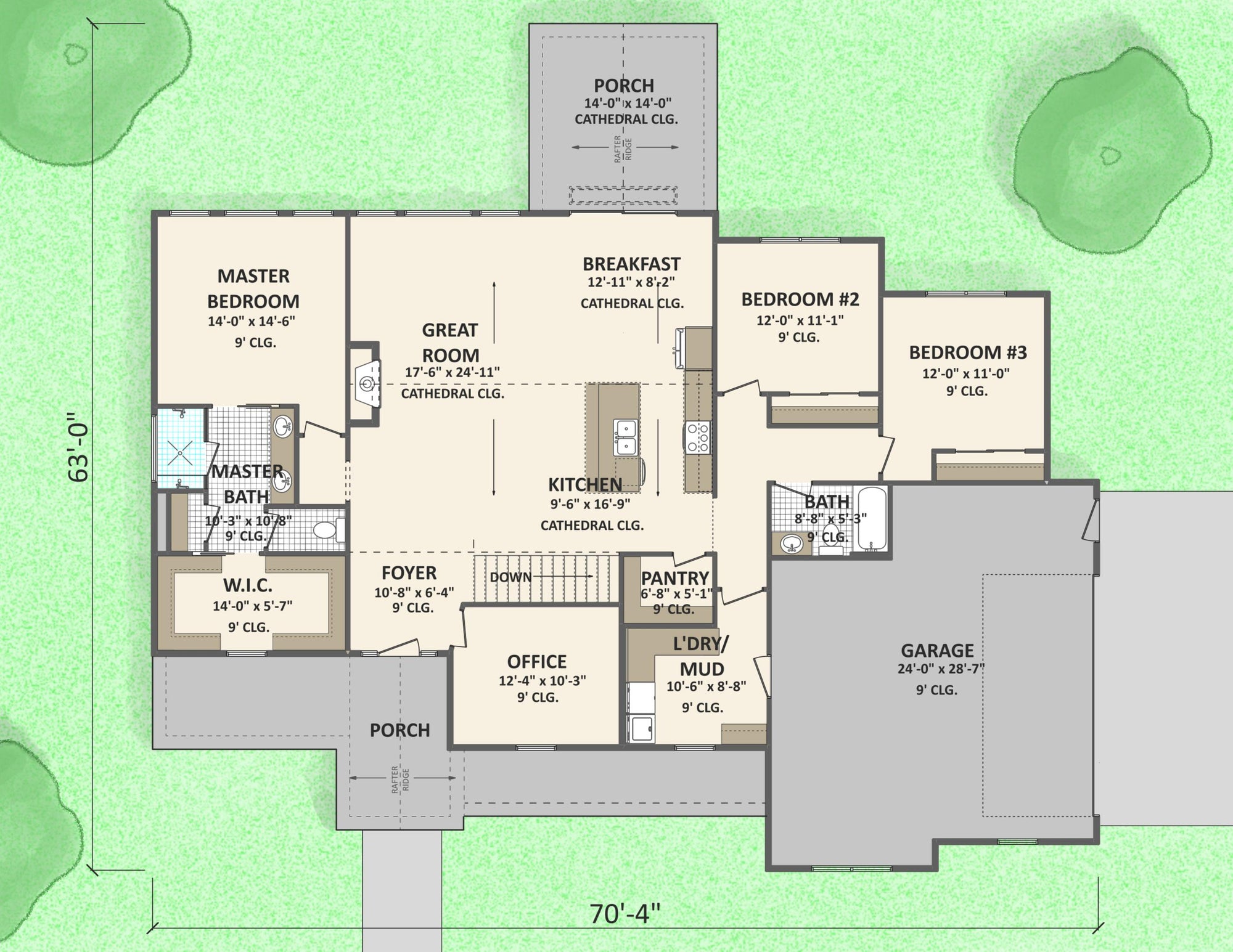 AJ7693-A Farmhouse Ranch House First Floor Plan, 3 Bedrooms, 2 Bathrooms | Plan 1031 