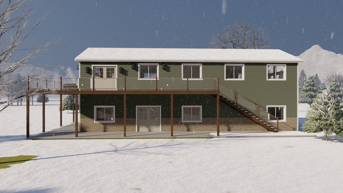 Two-Bedroom Garage Apartment Plan with 6-Car Garage and Deck