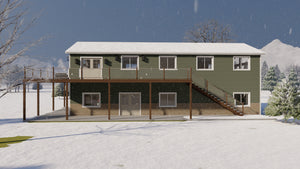 Two-Bedroom Garage Apartment Plan with 6-Car Garage and Deck