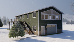 Two-Bedroom Garage Apartment Plan with 6-Car Garage and Deck