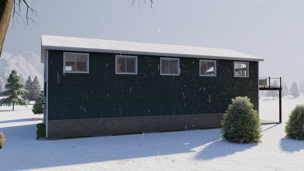 Two-Bedroom Garage Apartment Plan with 6-Car Garage and Deck