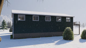 Two-Bedroom Garage Apartment Plan with 6-Car Garage and Deck