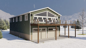 Two-Bedroom Garage Apartment Plan with 6-Car Garage and Deck