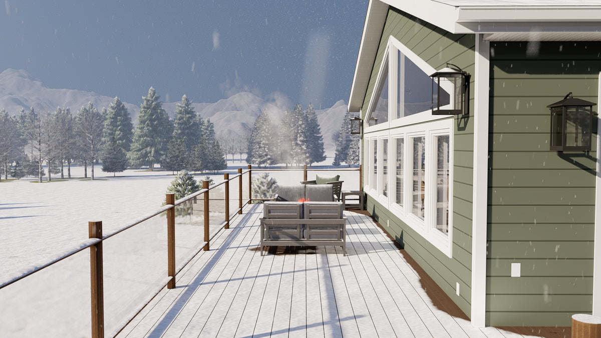 Two-Bedroom Garage Apartment Plan with 6-Car Garage and Deck