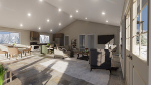 Two-Bedroom Garage Apartment Plan with 6-Car Garage and Deck