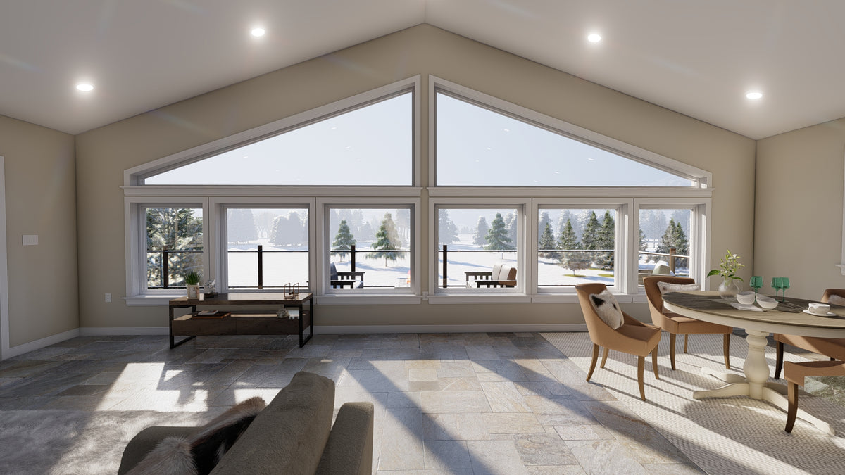 Two-Bedroom Garage Apartment Plan with 6-Car Garage and Deck