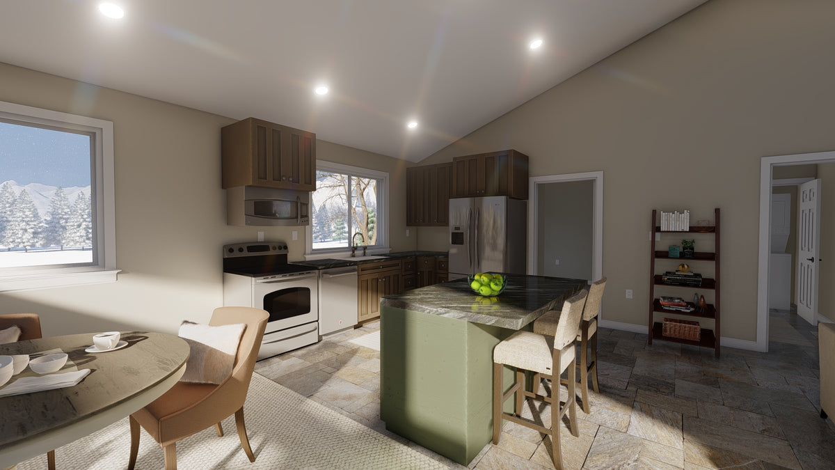 Two-Bedroom Garage Apartment Plan with 6-Car Garage and Deck