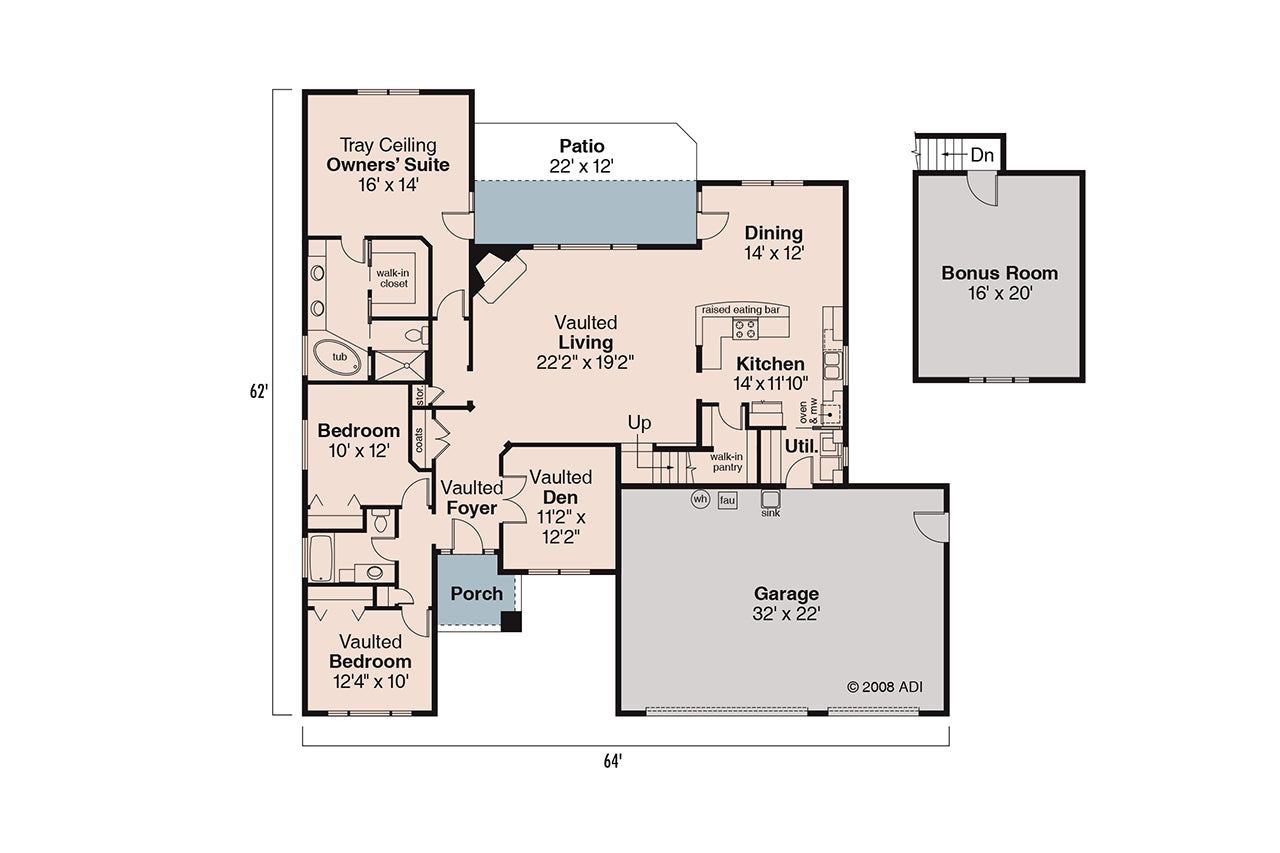 AM8284-A Prairie House First Floor Plan, 3 Bedrooms, 2 Bathrooms | Cheyenne House Plan
