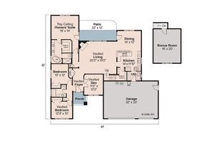 AM8284-A Prairie House First Floor Plan, 3 Bedrooms, 2 Bathrooms | Cheyenne House Plan