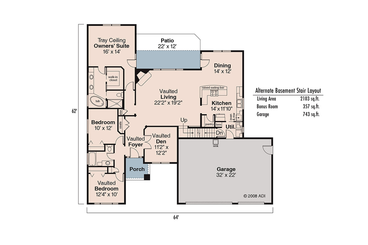 AM8284-A Prairie House Optional Basement Floor Plan, 3 Bedrooms, 2 Bathrooms | Cheyenne House Plan