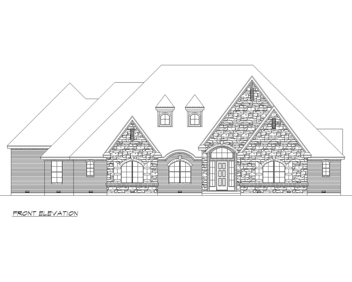 F7843-A Tudor House Front Elevation, 3 Bedrooms, 2.5 Bathrooms | Rio Grande 