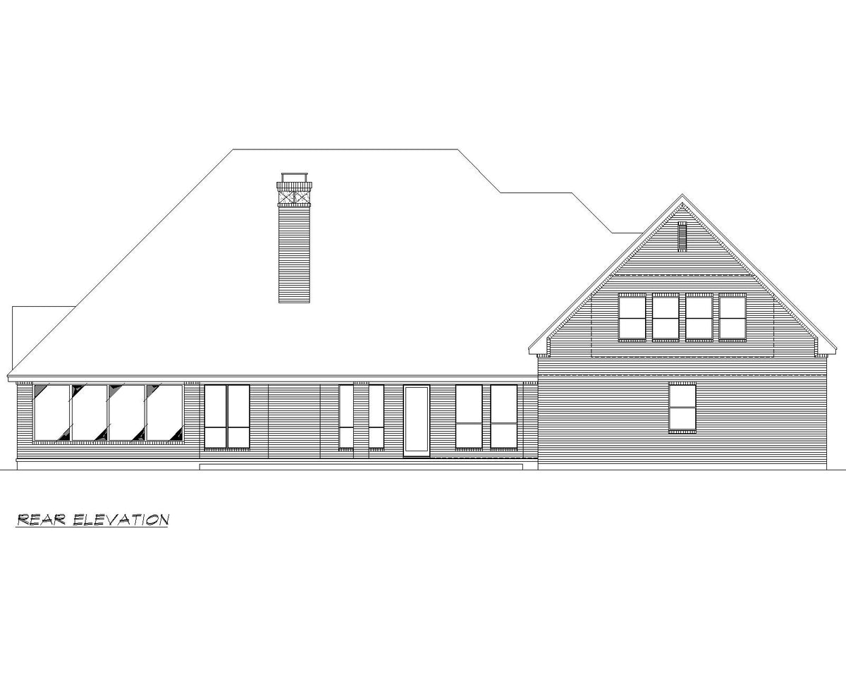 F7843-A Tudor House Rear Elevation, 3 Bedrooms, 2.5 Bathrooms | Rio Grande 