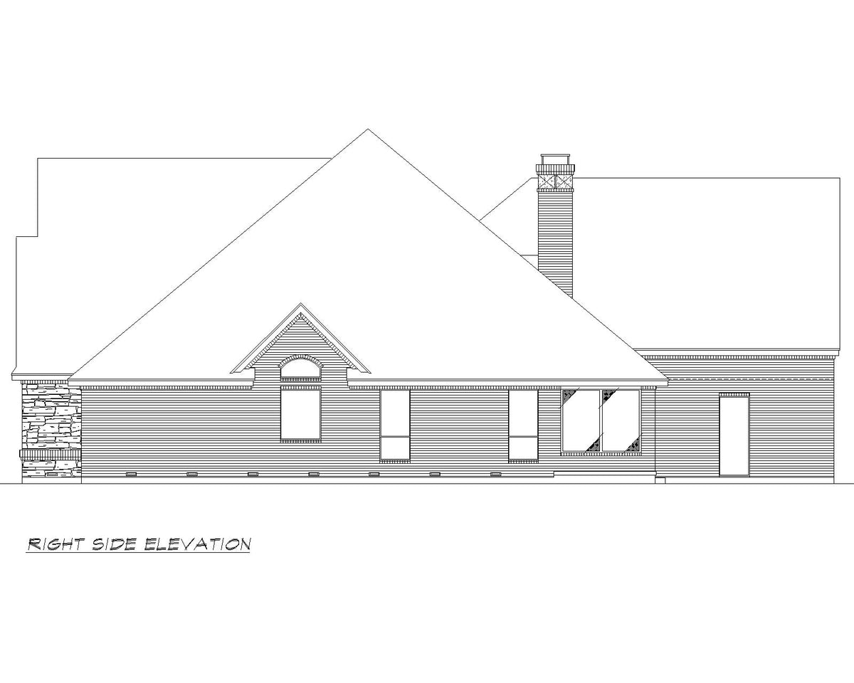 F7843-A Tudor House Right Elevation, 3 Bedrooms, 2.5 Bathrooms | Rio Grande 