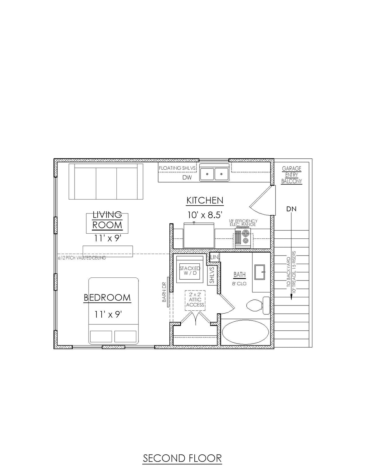 AG7494-A ADU House Second Floor Plan, 1 Bed, 1 Bath | Rosemont House Plan 