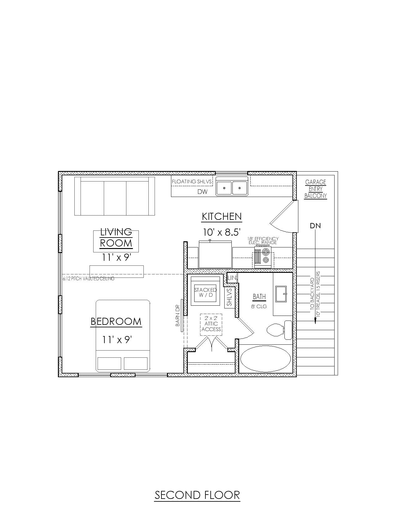 AG7494-A ADU House Second Floor Plan, 1 Bed, 1 Bath | Rosemont House Plan 