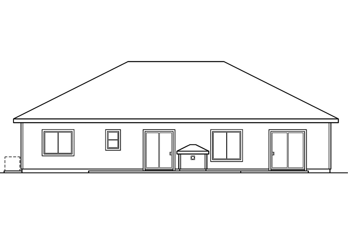 AM8278-A Ranch House, 3 Bedrooms, 2 Bathrooms | Arvada House Plan Rear Elevation