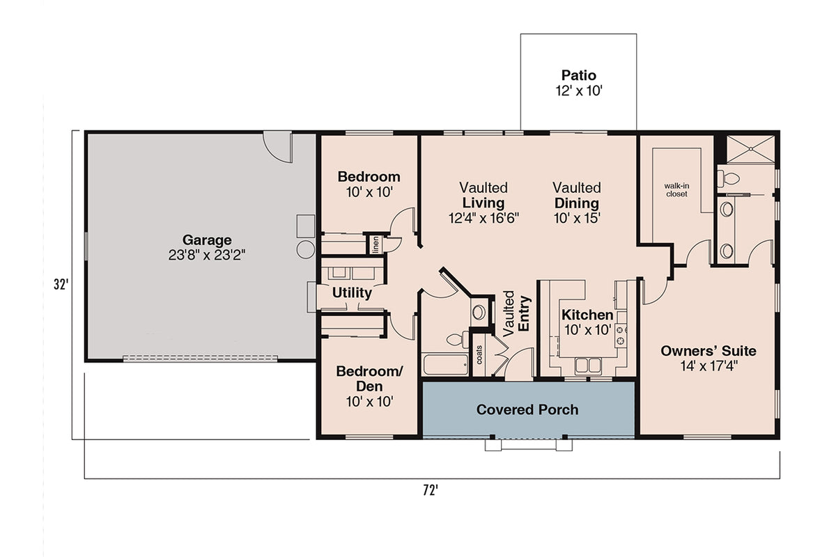 AM8112-A Ranch House First Floor Plan, 3 Bedrooms, 2 Bathrooms | Mackay House Plan 