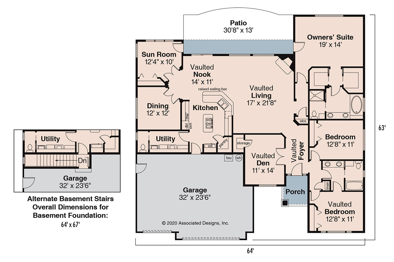 AM8101-A Ranch House, 3 Bedrooms, 2.5 Bathrooms | Ryland House Plan Exterior