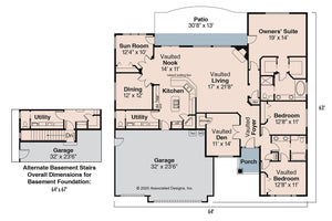 AM8101-A Ranch House First Floor Plan, 3 Bedrooms, 2.5 Bathrooms | Ryland House Plan 