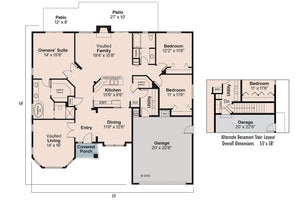 AM8278-A Ranch House Floor Plan, 3 Bedrooms, 2 Bathrooms | Arvada House Plan 