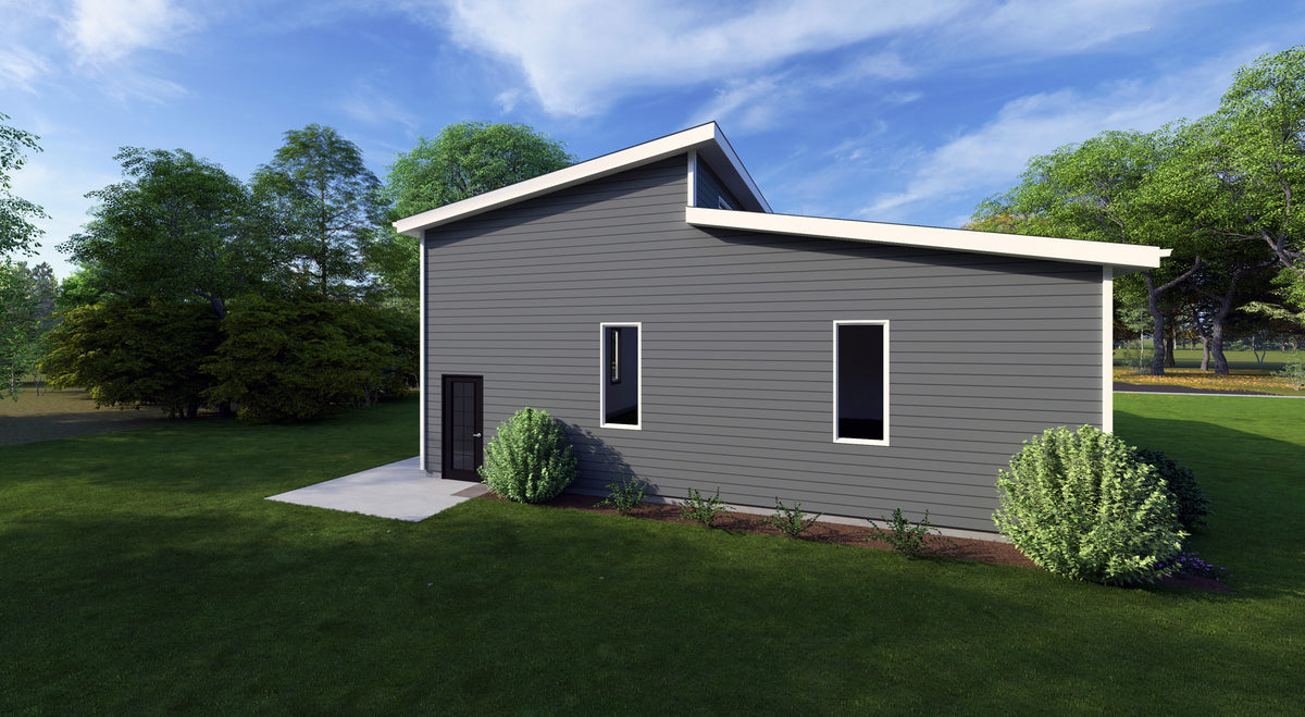 Four-Car Detached Garage Plan with 16-Foot Ceilings & Modern Style