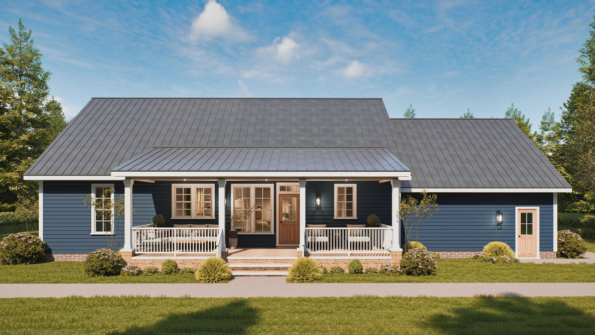 25124 Blues 3 Traditional Style Plan 3-Beds, 2.5 Bathrooms, Exterior-Rear Day