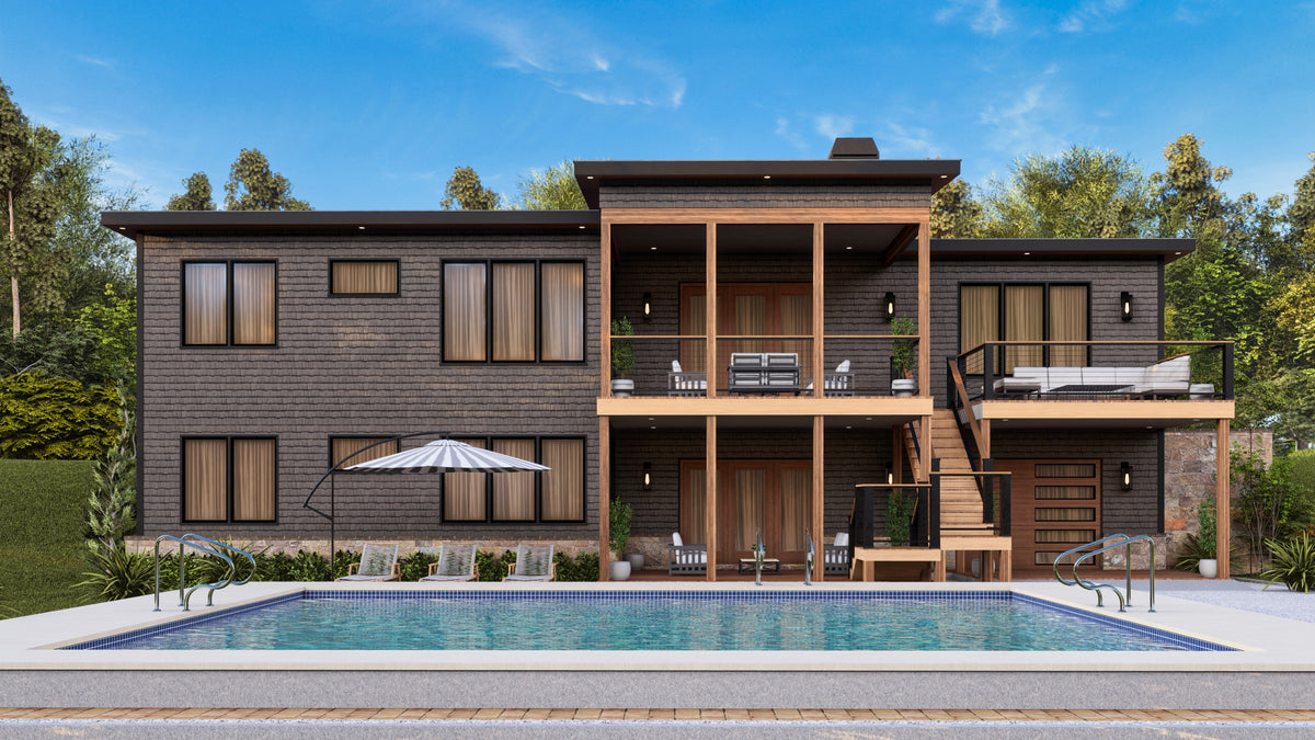 A7971 Urban Valley Contemporary House Plan 3 beds, 2 baths, Rear Exterior 1