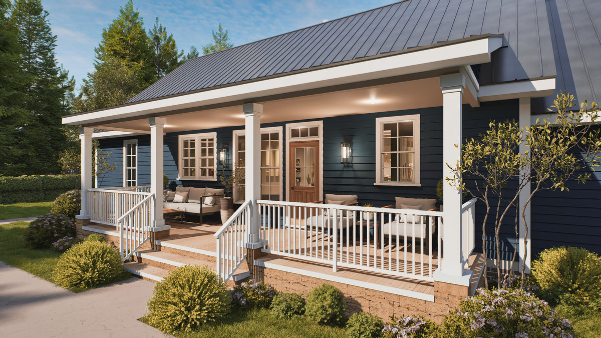 25124 Blues 3 Traditional Style Plan 3-Beds, 2.5 Bathrooms, Exterior-Rear Day