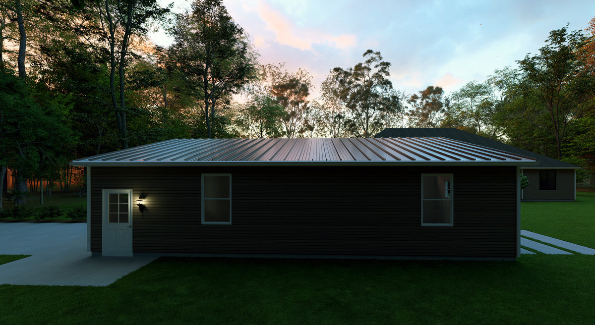 1-Car Garage with Workshop and Covered Porch – Compact Design