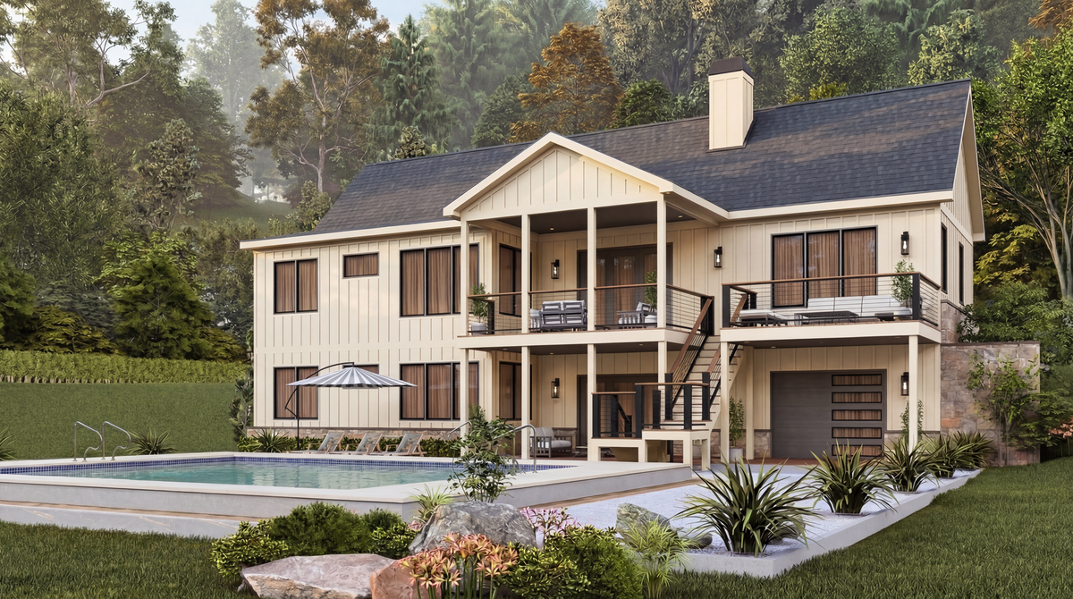 A802-A Urban Oak Contemporary Craftsman House Plan Exterior Rear Image 2
