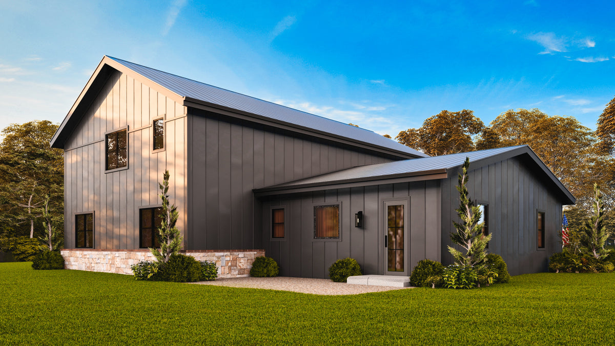 26036 Whistlewood 2 House Plan, Modern Farmhouse 3 Beds, 2.5 Baths Rear Left Day Exterior