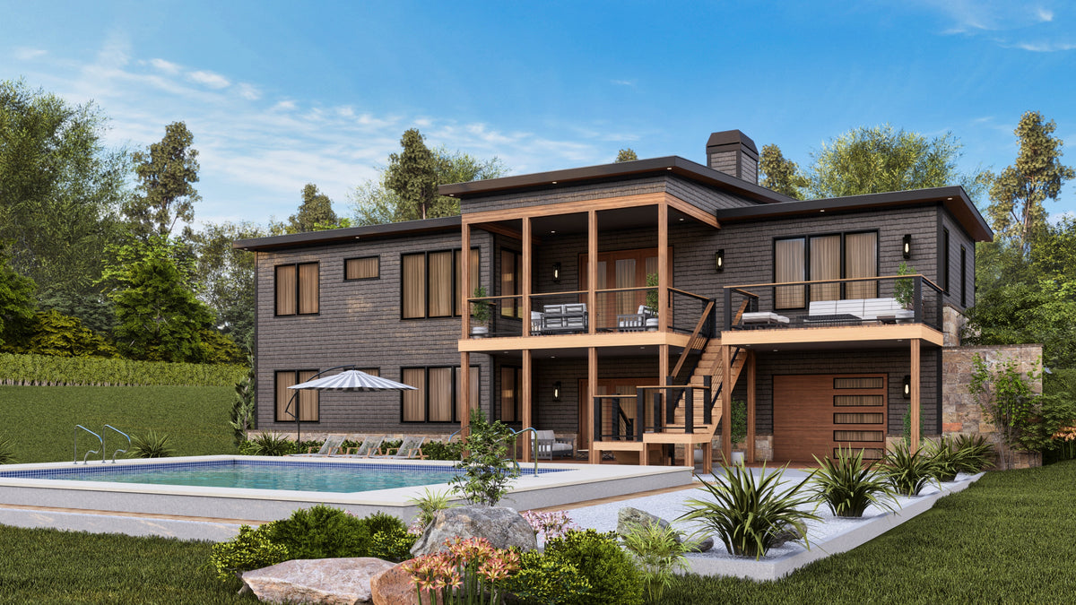 A7971 Urban Valley Contemporary House Plan 3 beds, 2 baths, Rear Exterior 2