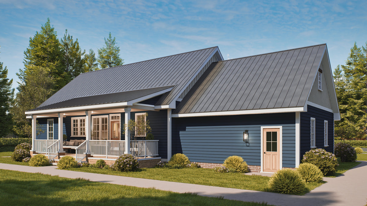 25124 Blues 3 Traditional Style Plan 3-Beds, 2.5 Bathrooms, Exterior-Rear Left Day