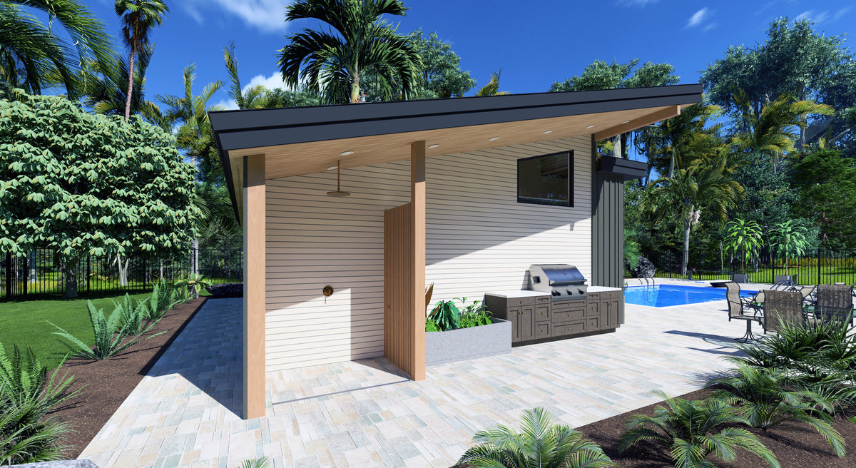 Stylish 621 Sq Ft Pool House with Outdoor Kitchen and Pantry