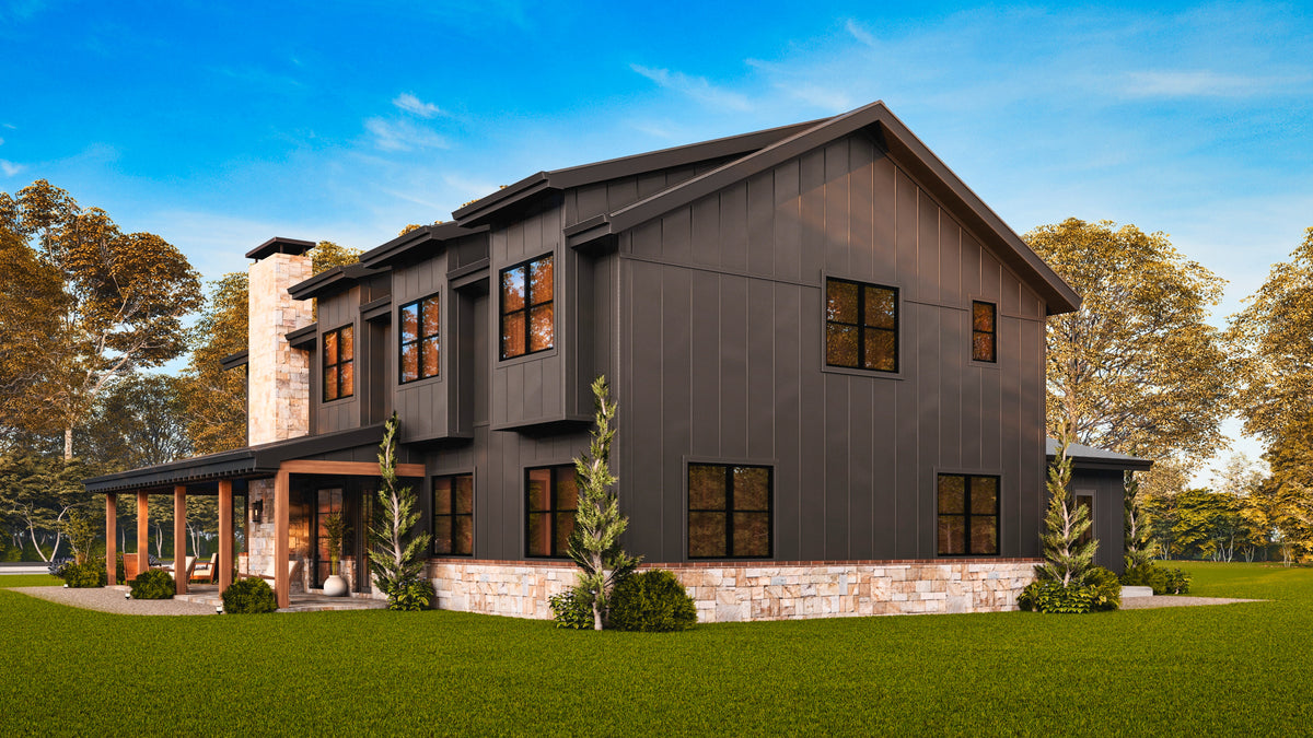 26036 Whistlewood 2 House Plan, Modern Farmhouse 3 Beds, 2.5 Baths Rear Right Day Exterior 2