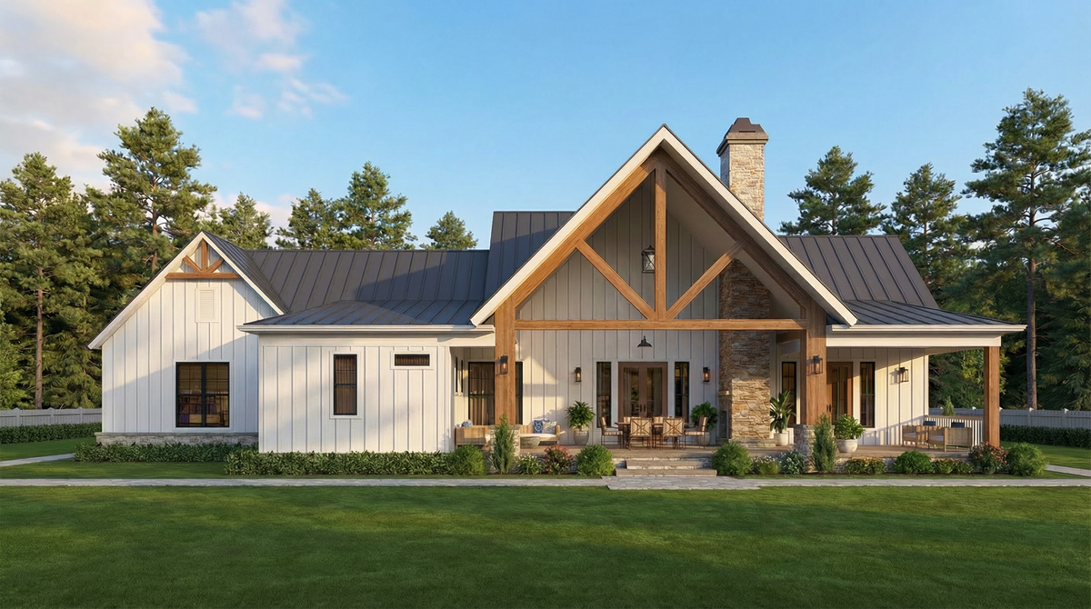 A8073-A Modern Farmhouse, 3 Bedrooms, 2.5 Bathrooms | Persimmon House Plan Exterior-7