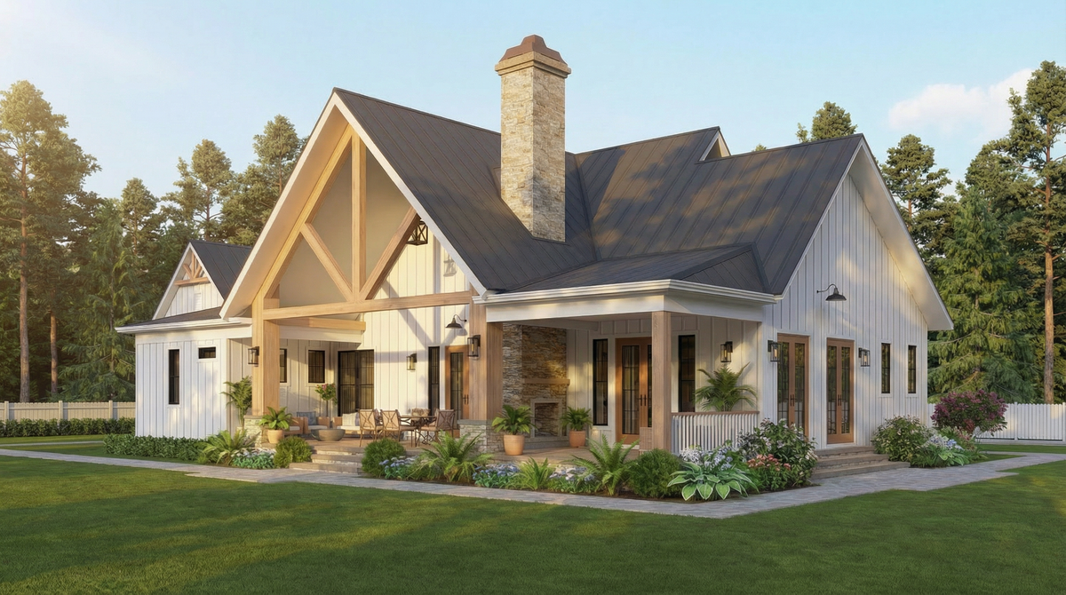 A8073-A Modern Farmhouse, 3 Bedrooms, 2.5 Bathrooms | Persimmon House Plan Exterior-6