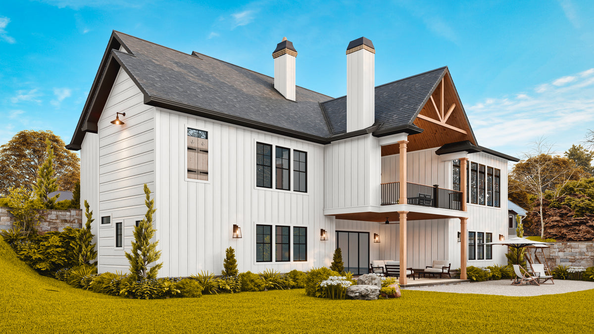 Elegant Two-Story Modern Farmhouse with Stone Accents and Spacious Garage