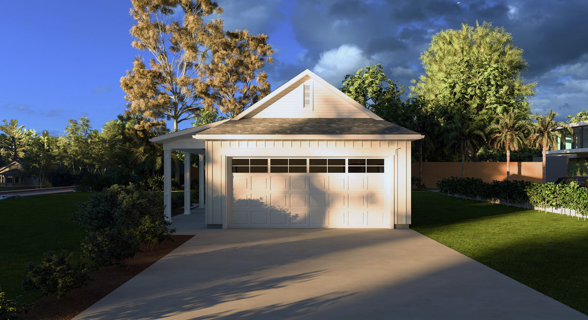 Spacious 2-Car Garage with Workshop and Covered Front Porch