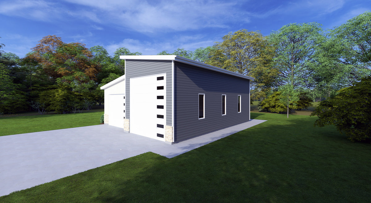 Four-Car Detached Garage Plan with 16-Foot Ceilings & Modern Style