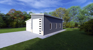 Four-Car Detached Garage Plan with 16-Foot Ceilings & Modern Style