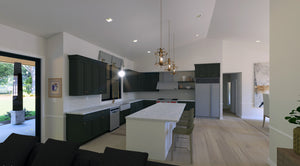 Modern 4-Bedroom Ranch Home Plan with Two-Story Grand Room – 2,919 Sq Ft