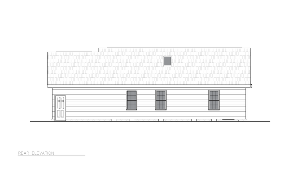 ST25083 Ross 3 Bedrooms, 2 Bathrooms, Ranch Style House Plan Rear Elevation