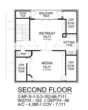 F8061-A Hill Country House Second Floor Plan, 3 Bedrooms, 3 Bathrooms, 2 Half Bathrooms | Shady Valley 