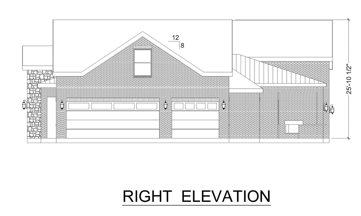 F8061-A Hill Country House, 3 Bedrooms, 3 Bathrooms, 2 Half Bathrooms | Shady Valley Right Elevation