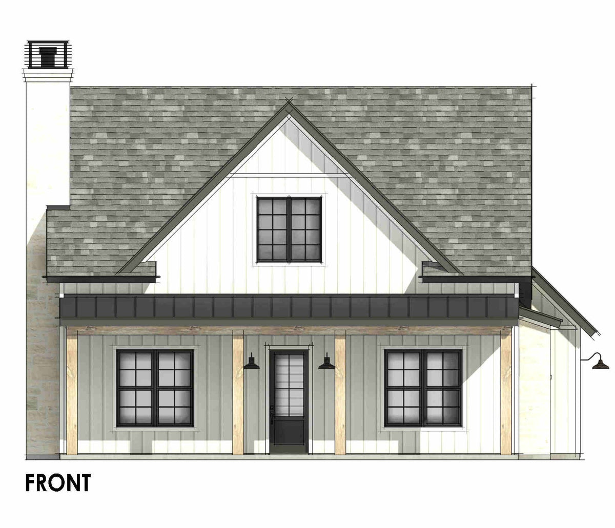 Country House, 3 Beds, 2.5 Baths | Plan SM158 Front CAD