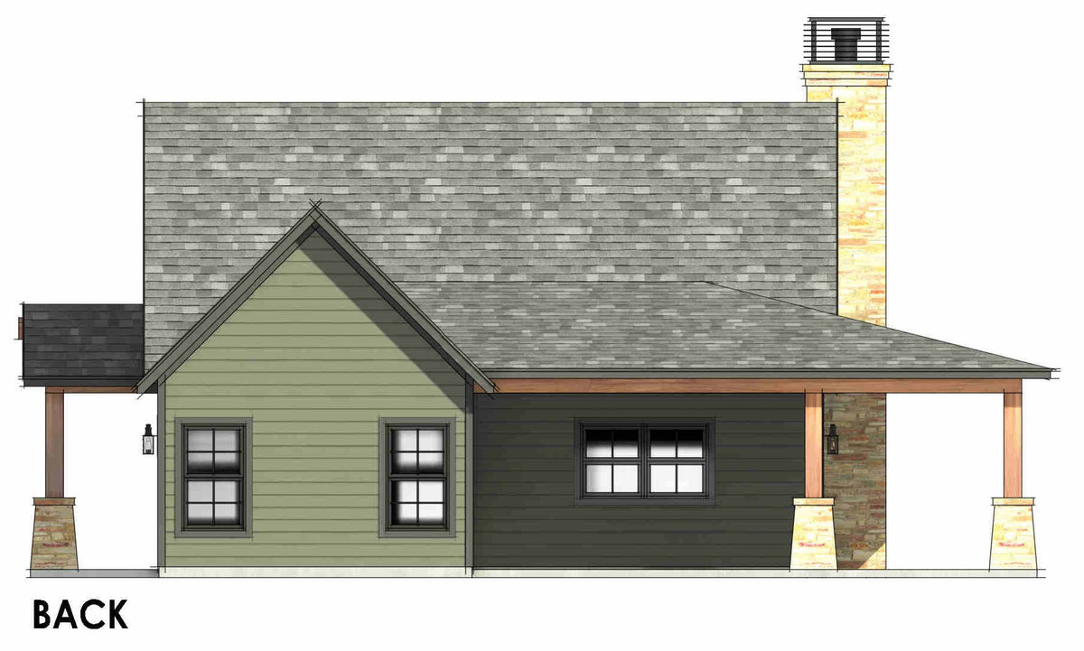 R7481-A Country Mountain House Back CAD, 3 Beds, 2 Baths | Plan SM159 