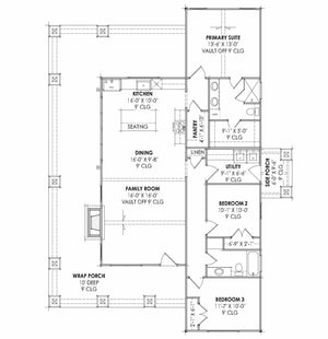 R7481-A Country Mountain House First Floor Plan, 3 Beds, 2 Baths | Plan SM159